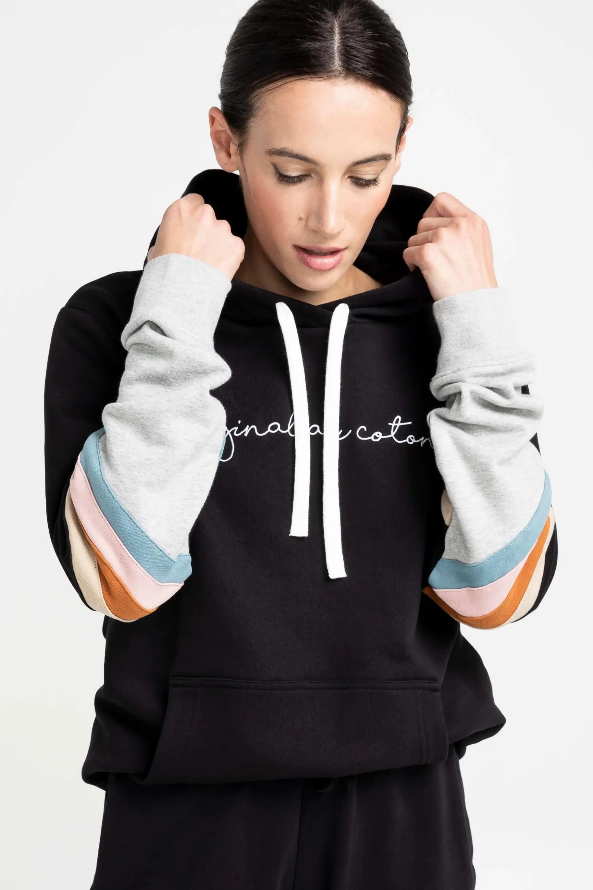 Hoodie unisexe bandes colorées - Original Au Coton