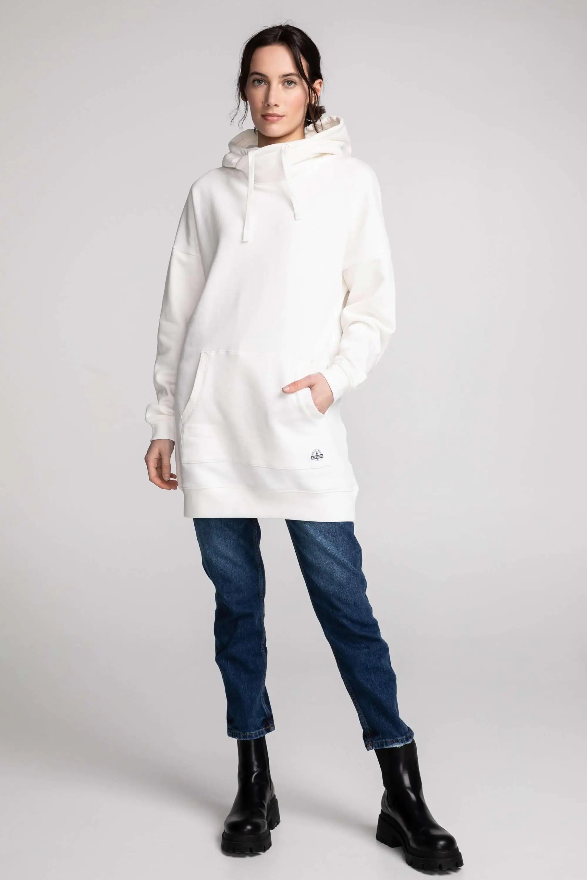 Solid cross-neck long hoodie Original Au Coton