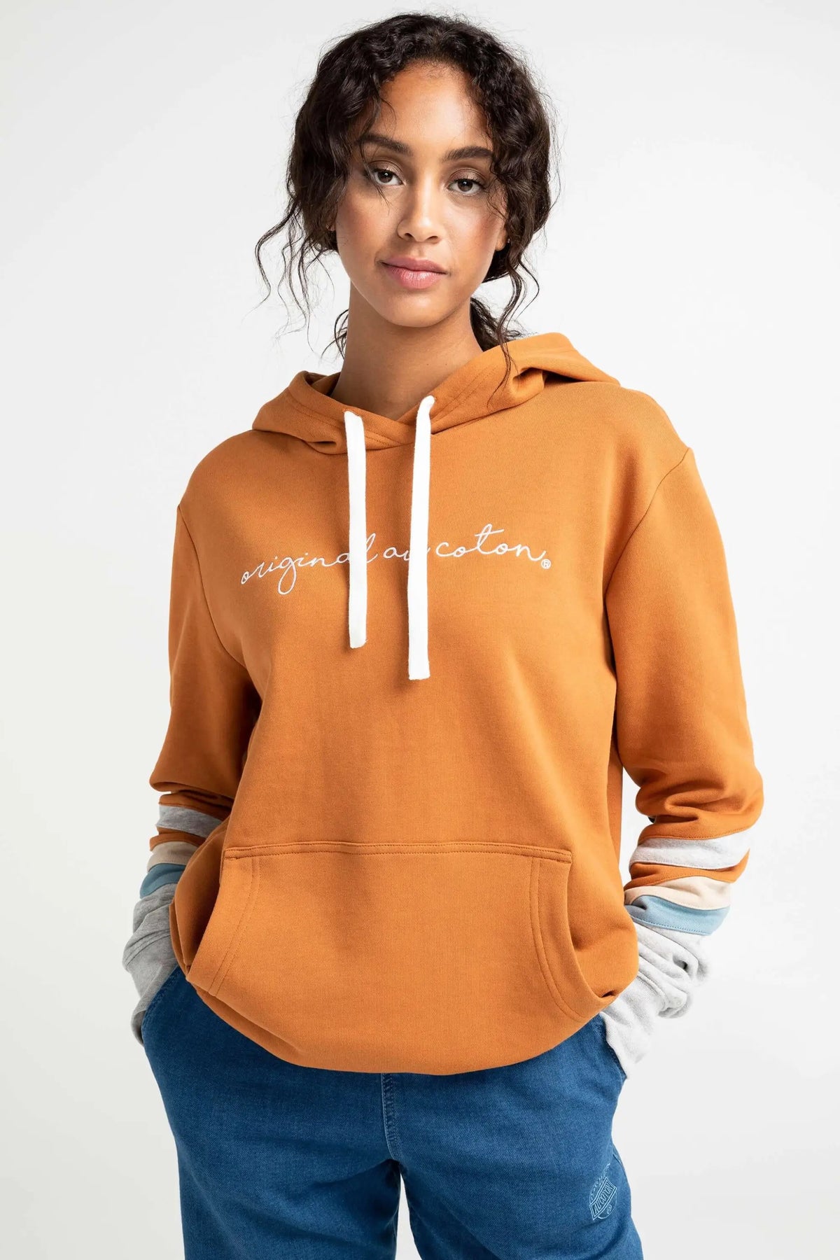 Hoodie unisexe bandes colorées - Original Au Coton